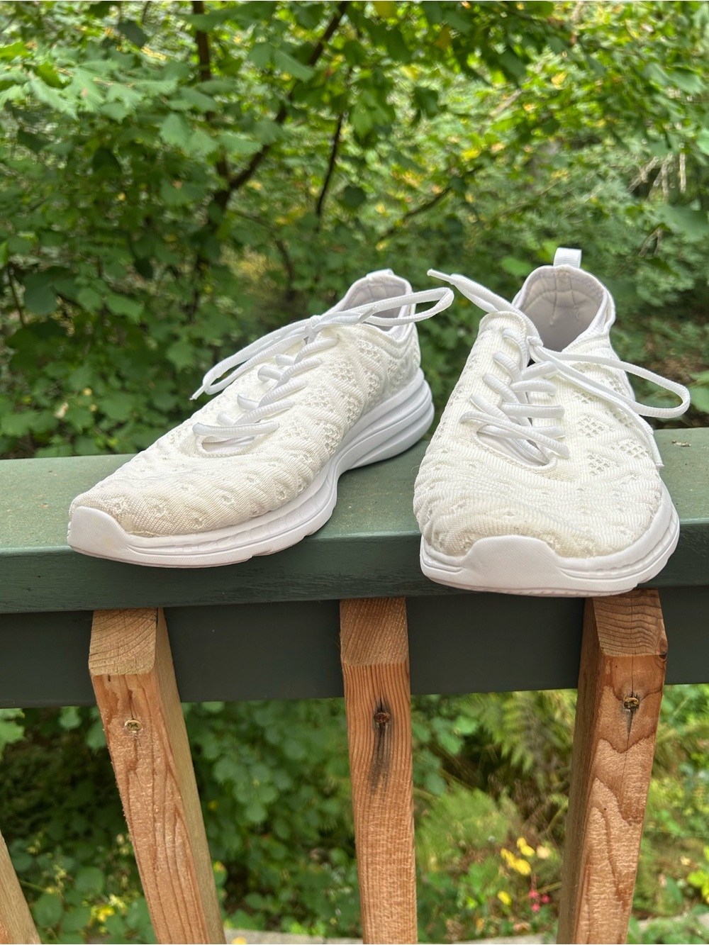 Women's White Knit Lace-Up Casual Sneakers